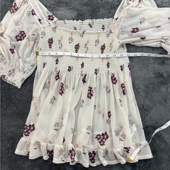 Free People Cream and Purple Smocked Blouse - Picture 3 of 6